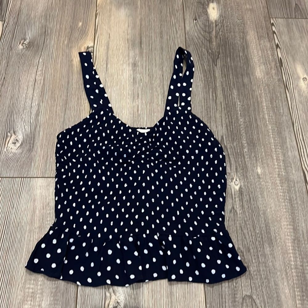 Loft Tank Top Navy and White Polka Dots